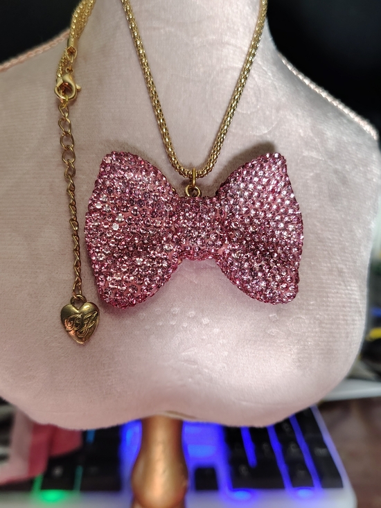 Betsey Johnson Jewelry - Betsey Johnson Pink Crystal Bow Necklace with Gold Chain
